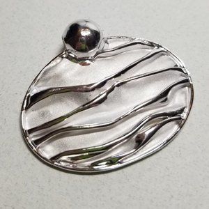 925 Sterling Silver Handcrafted Textured Two Tone Cascading Waves Oval Pendant